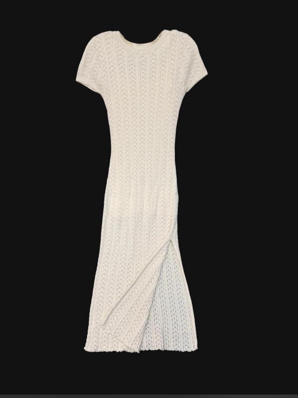 Willow & Wind Womens Medium Cream Pointelle Cable Knit Short Sleeve Maxi Dress